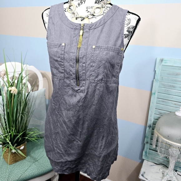 Ellen Tracy Sleeveless Linen Top in Stone Gray - Picture 4 of 10